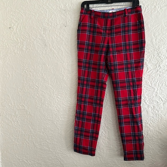 Vineyard Vines Merry Plaid Red Metallic Sparkle Plaid Holiday Pants Trousers 4 - Picture 1 of 8